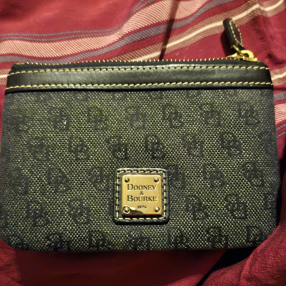 Dooney & Bourke Black Monogram Pouch with Gold Accents